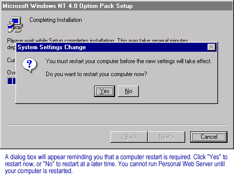 Dialog box will appear reminding you that a computer restart is required
