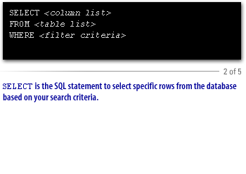2)  SELECT is the SQL statement to select specific rows 