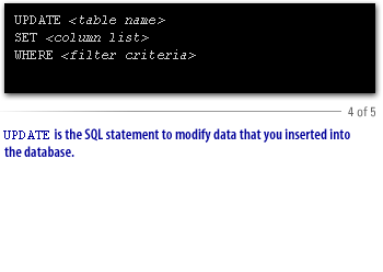 4)Update is the sql statement to modify data
