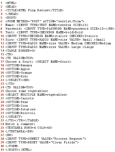 41 lines of the HTML form described in detail below