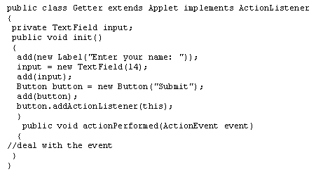 the applet implements ActionListener